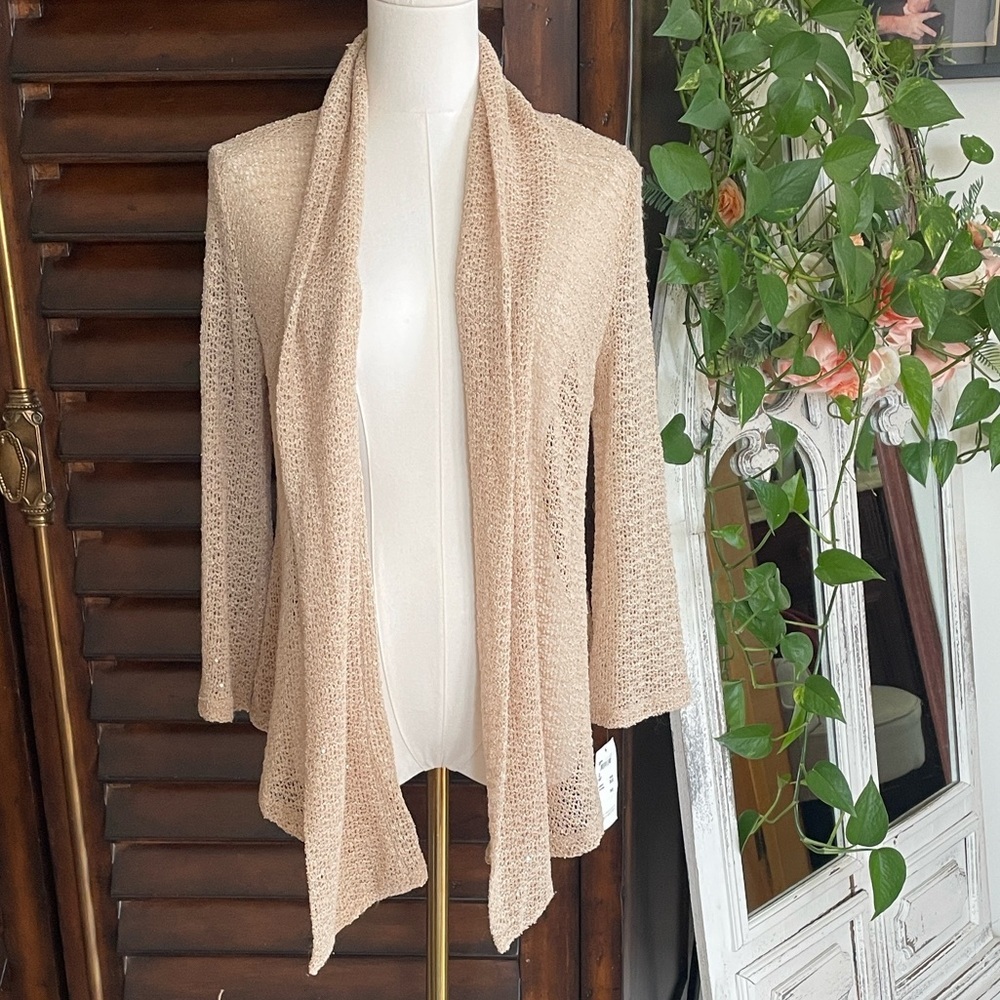 Alberto Makali Cream Open-Front Sweater Cardigan Sparkle Easter Medium NWT